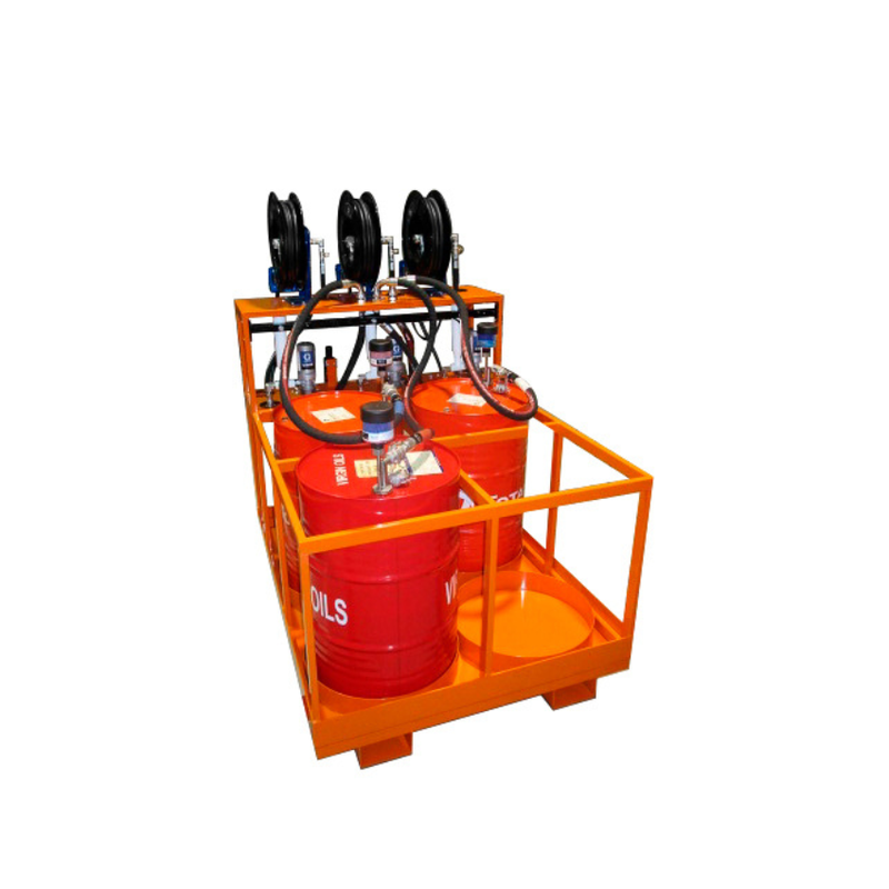 200L Drum Filtering Dispensing Skid to suit 4 Drums with Hose Reels