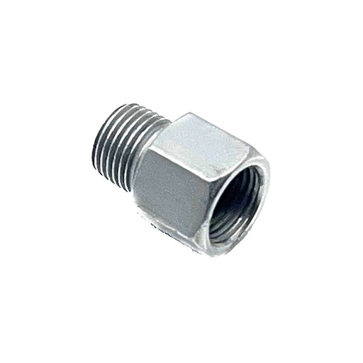  straight extension fitting, 18mm length, connects 1/8BSP male to 1/8BSP female, used in grease lubrication systems.