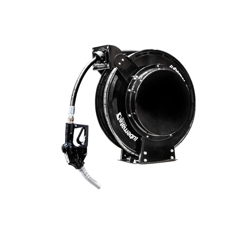 Lubemate Twin Pedestal Diesel Hose Reel with Auto Nozzle (Hi-Flo) - 1" x 15m